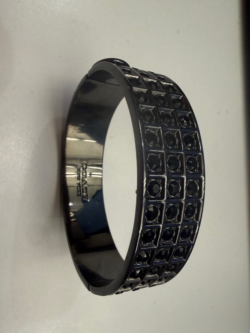 Coach Black Women’s Chrome Studded Cuff Bracelet